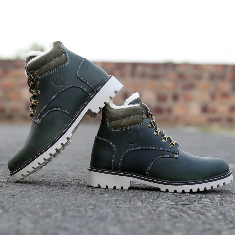 Bacca Bucci Olive Moscow Leather Biker Boots with Fur for Hiking for Men | Best Price UAE